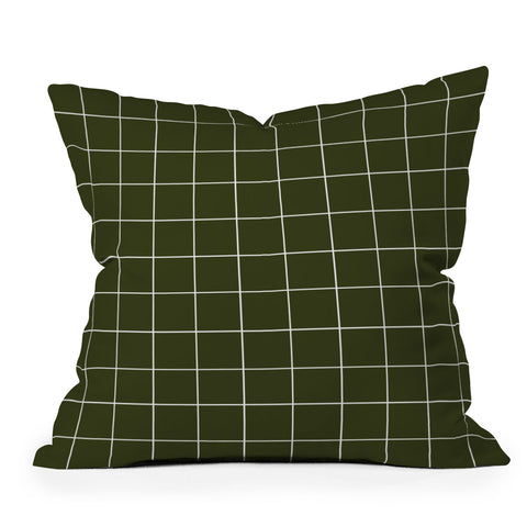 Summer Sun Home Art Grid Olive Green Outdoor Throw Pillow