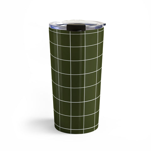 Summer Sun Home Art Grid Olive Green Travel Mug