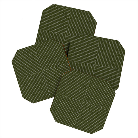 Summer Sun Home Art Lines III Olive Green Coaster Set