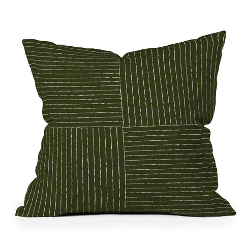 Summer Sun Home Art Lines III Olive Green Outdoor Throw Pillow