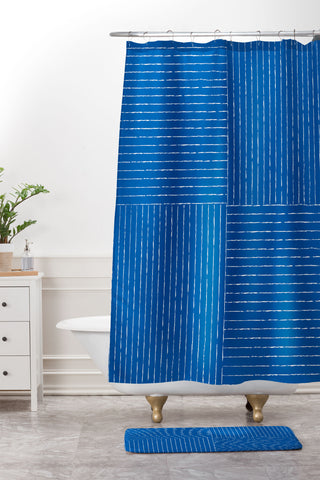Summer Sun Home Art Lines III Sapphire Blue Shower Curtain And Mat
