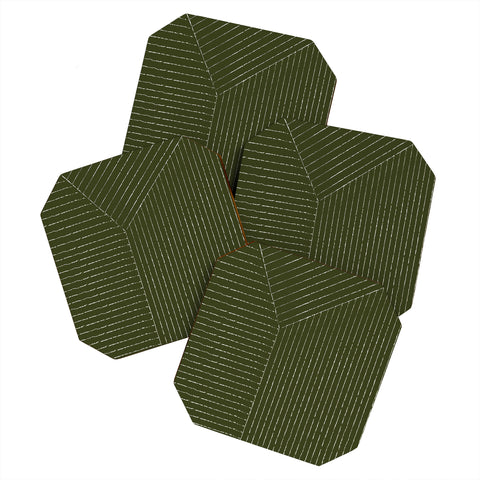 Summer Sun Home Art Lines Olive Green Coaster Set