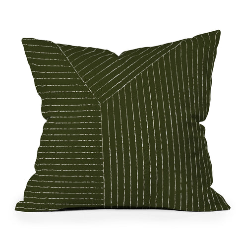 Summer Sun Home Art Lines Olive Green Outdoor Throw Pillow