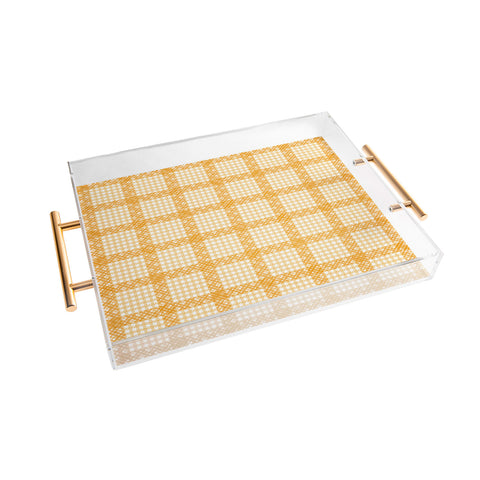 Summer Sun Home Art Woven Checkerboard Yellow Acrylic Tray