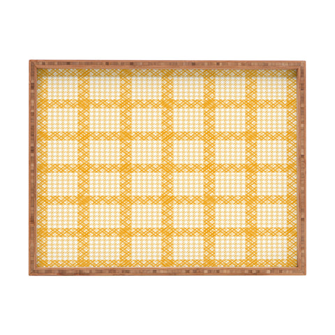Summer Sun Home Art Woven Checkerboard Yellow Rectangular Tray