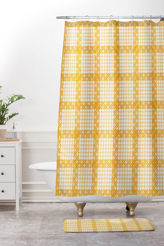 Summer Sun Home Art Woven Checkerboard Yellow Shower Curtain And Mat