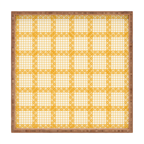 Summer Sun Home Art Woven Checkerboard Yellow Square Tray