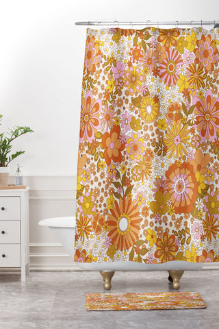 Sundry Society 70s Floral Pattern Shower Curtain And Mat