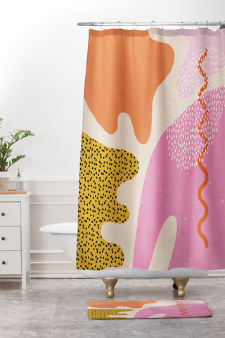 Sundry Society Bright Splotchy Shapes Shower Curtain And Mat