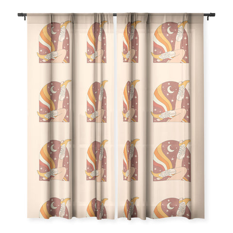 Sundry Society Neutral 70s Western Boots Sheer Window Curtain