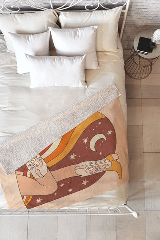 Sundry Society Neutral 70s Western Boots Fleece Throw Blanket