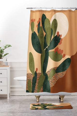 Sundry Society Prickly Pear Cactus I Shower Curtain And Mat
