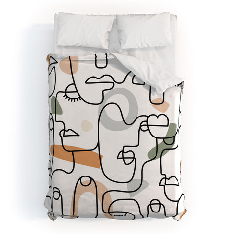 Sundry Society Single Line Faces Duvet Cover