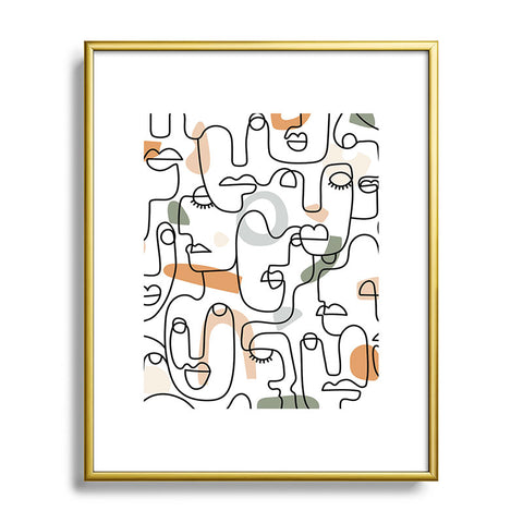 Sundry Society Single Line Faces Metal Framed Art Print