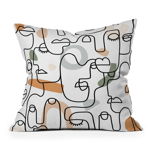 Sundry Society Single Line Faces Outdoor Throw Pillow