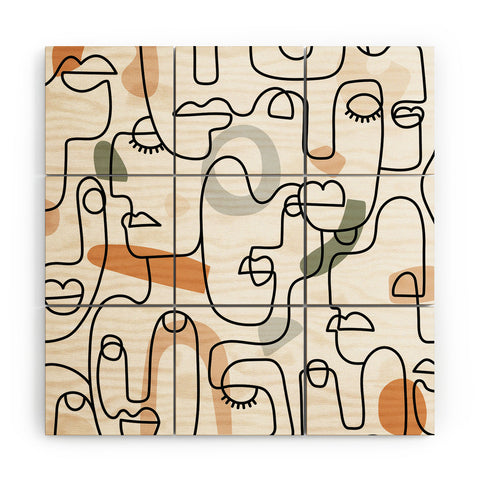 Sundry Society Single Line Faces Wood Wall Mural