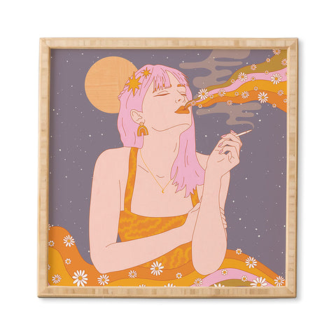 Sundry Society Woman Smoking Daisy Flowers Framed Wall Art