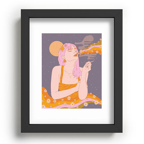 Sundry Society Woman Smoking Daisy Flowers Recessed Framing Rectangle