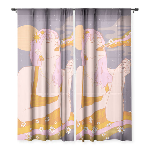 Sundry Society Woman Smoking Daisy Flowers Sheer Non Repeat