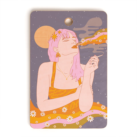 Sundry Society Woman Smoking Daisy Flowers Cutting Board Rectangle