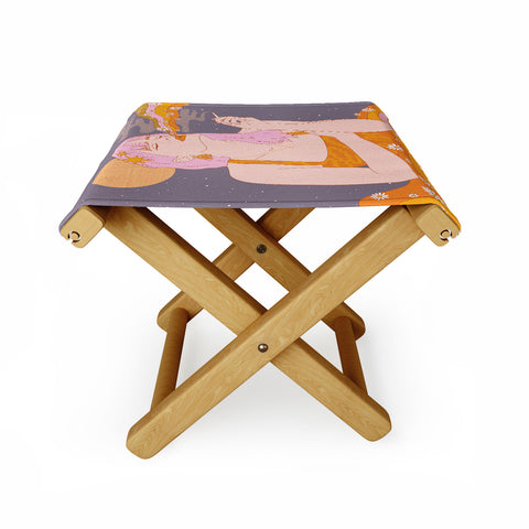 Sundry Society Woman Smoking Daisy Flowers Folding Stool