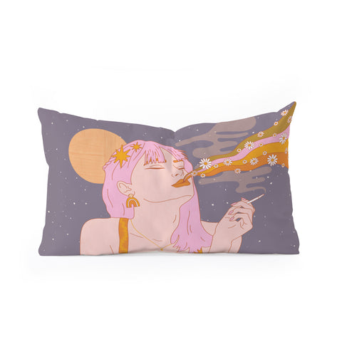 Sundry Society Woman Smoking Daisy Flowers Oblong Throw Pillow