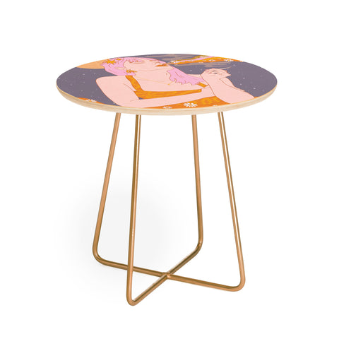 Sundry Society Woman Smoking Daisy Flowers Round Side Table