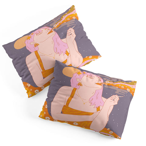 Sundry Society Woman Smoking Daisy Flowers Pillow Shams