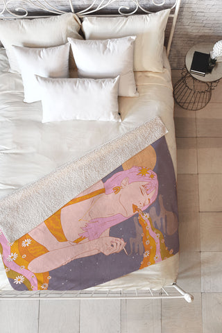 Sundry Society Woman Smoking Daisy Flowers Fleece Throw Blanket