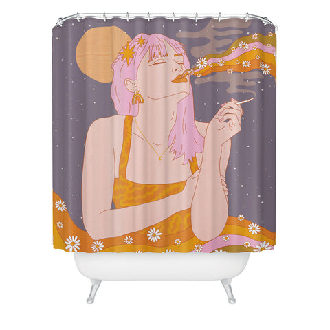 Sundry Society Woman Smoking Daisy Flowers Shower Curtain