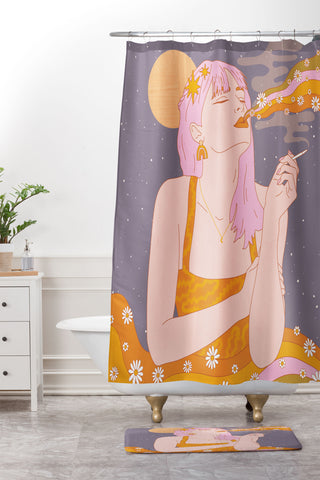 Sundry Society Woman Smoking Daisy Flowers Shower Curtain And Mat