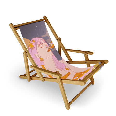 Sundry Society Woman Smoking Daisy Flowers Sling Chair
