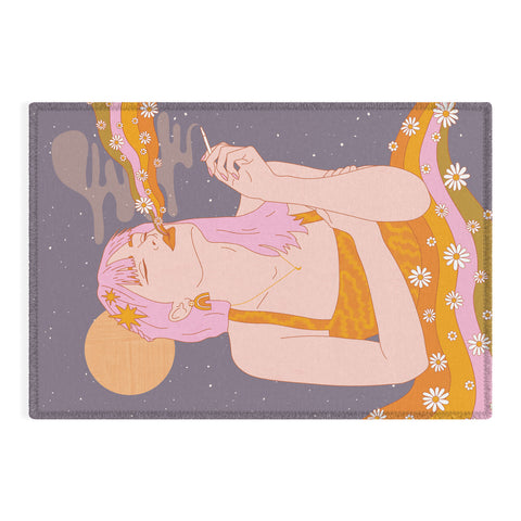 Sundry Society Woman Smoking Daisy Flowers Outdoor Rug