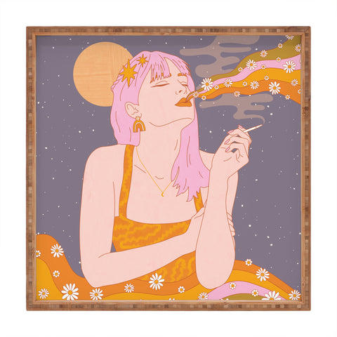 Sundry Society Woman Smoking Daisy Flowers Square Tray
