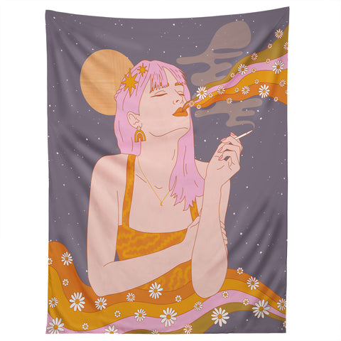 Sundry Society Woman Smoking Daisy Flowers Tapestry