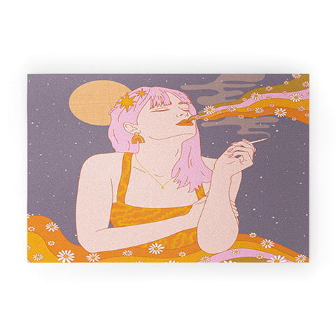 Sundry Society Woman Smoking Daisy Flowers Welcome Mat