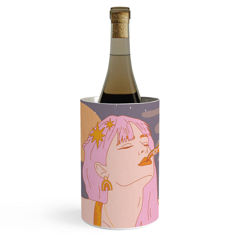 Sundry Society Woman Smoking Daisy Flowers Wine Chiller