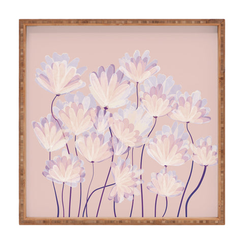 Suneldesigns Delicate Light Pink Abstract Square Tray