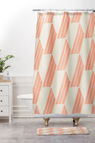 SunshineCanteen minimalist pink hex tile Shower Curtain And Mat