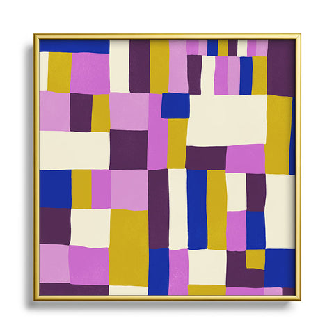 SunshineCanteen modern boho quilt Square Metal Framed Art Print