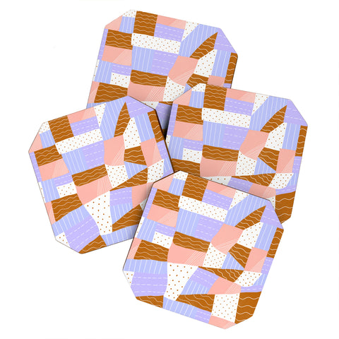 SunshineCanteen modern quilt lilac Coaster Set