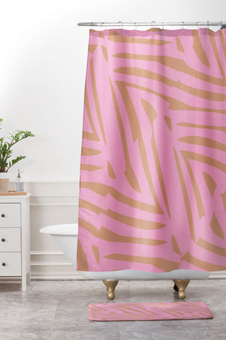 SunshineCanteen pink tiki Shower Curtain And Mat
