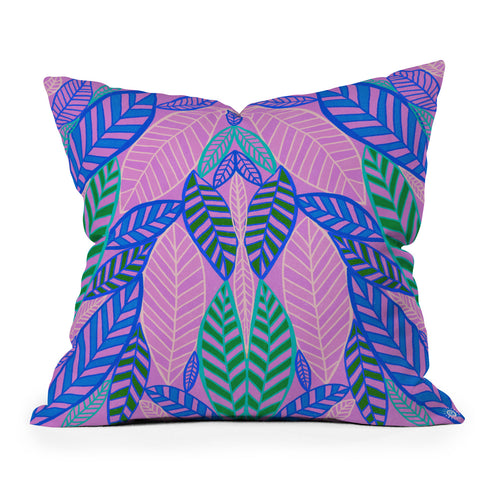 SunshineCanteen tropical lavender leaves Outdoor Throw Pillow