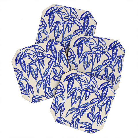 Superblooming Minimal Blue Plant Coaster Set