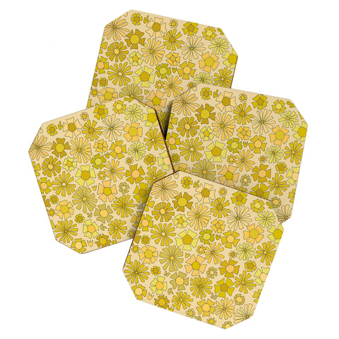 surfy birdy flower power retro flower pattern Coaster Set