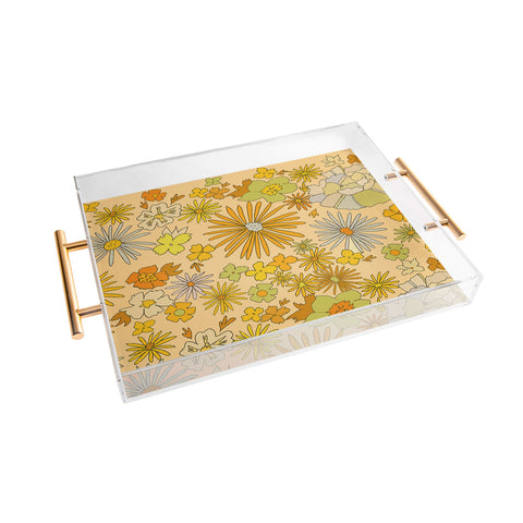surfy birdy flower power wildflowers brown Acrylic Tray