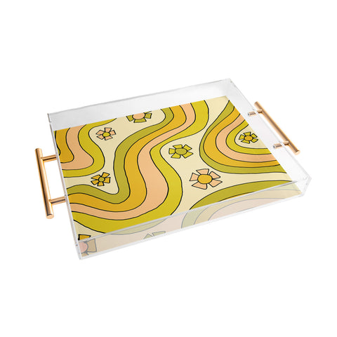 surfy birdy groovy rainbow flower power Acrylic Tray