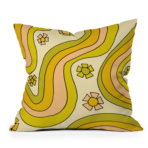 surfy birdy groovy rainbow flower power Outdoor Throw Pillow