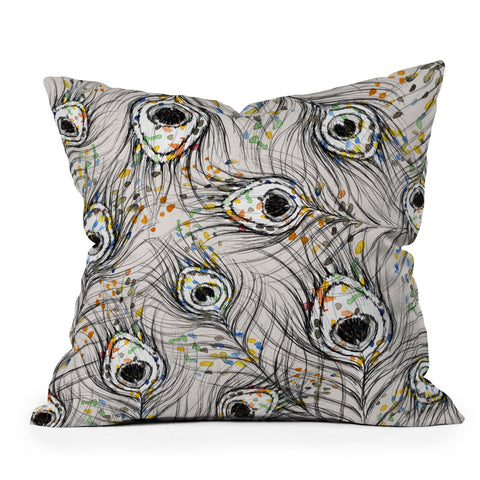 Susanne Kasielke Confetti Peacock Feathers Outdoor Throw Pillow