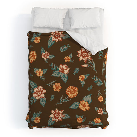 Susanne Kasielke Retro Vintage Florals Dark Duvet Cover